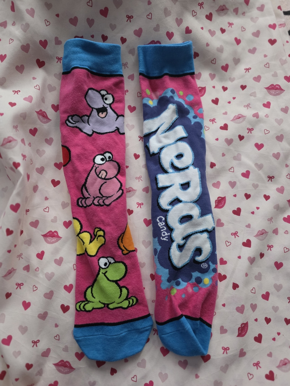 Kids Pink Character Crew Socks with Blue Accents